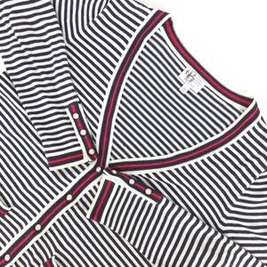 Talbots Oprah Magazine Cardigan Sweater Womens SP Striped Pearl Buttons‎ Ladybug